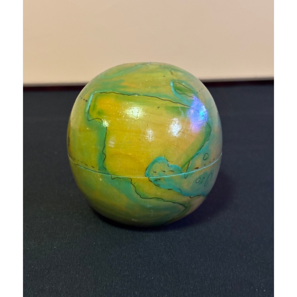 Vintage Wooden Globe Nesting Doll Set 7 Hand Painted World Figures Folk Art